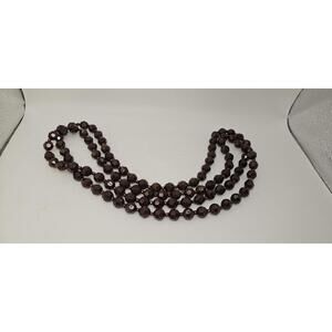 Faceted Chocolate Brown and Brass Glass Beaded Necklace 26" Earthy
